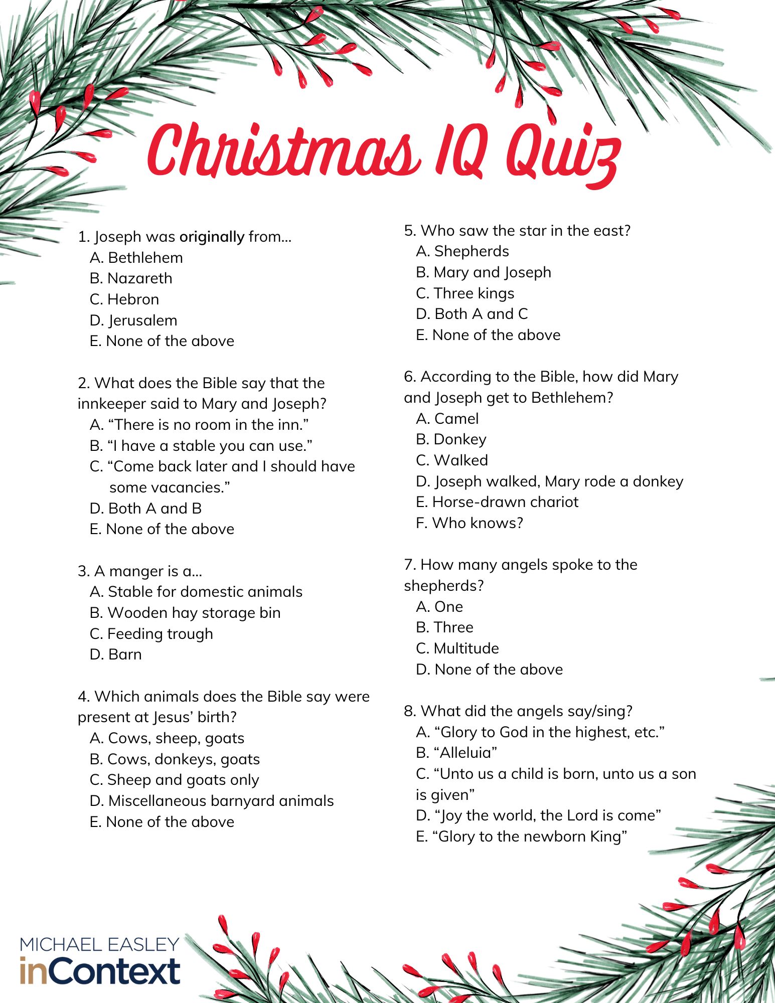 Christmas IQ Quiz - Michael Easley InContext